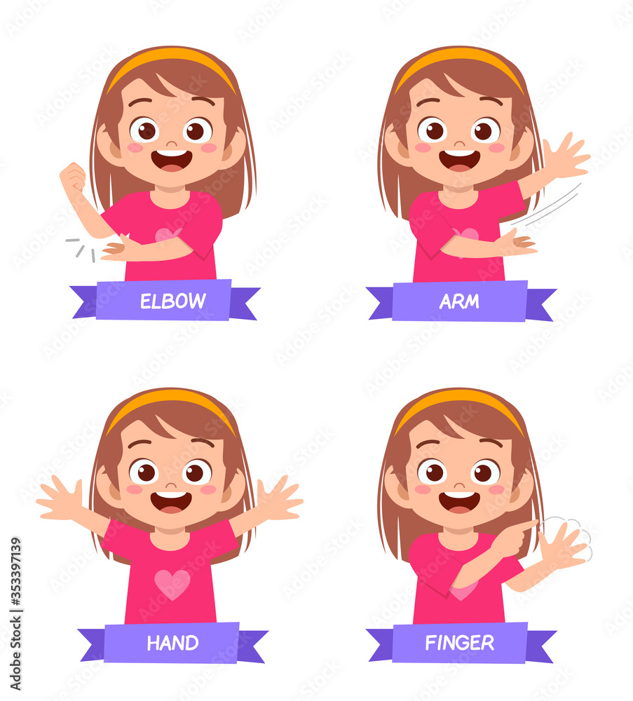 happy cute kid girl study body part anatomy happy cute kid girl study body part anatomy