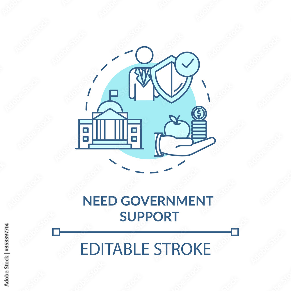 Need government support turquoise concept icon. People financial support thin line illustration. Money deposit. Community service. Vector isolated outline RGB color drawing. Editable stroke