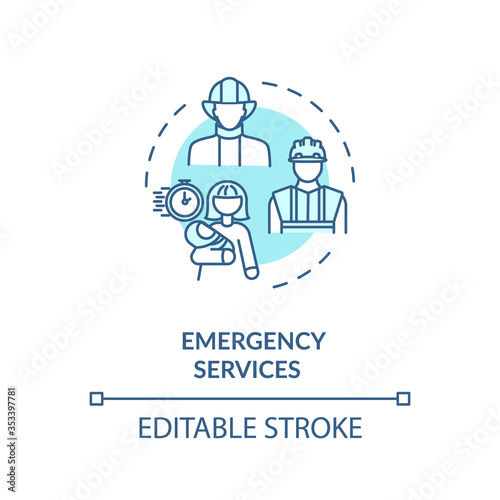 Emergency service turquoise concept icon. Medical help. Ambulance thin line illustration. Firefighter department. Technical rescue. Vector isolated outline RGB color drawing. Editable stroke
