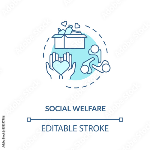 Social welfare concept icon. Philanthropy idea thin line illustration. Nonprofit organization. Community service. Food donation. Vector isolated outline RGB color drawing. Editable stroke