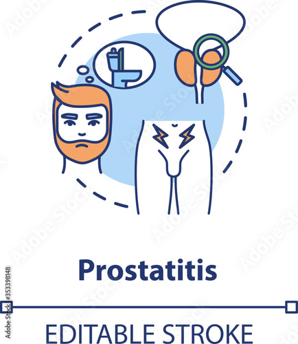 Prostatitis concept icon. Mens health problem, common urological disease idea thin line illustration. Prostate gland inflammation, infection. Vector isolated outline RGB color drawing. Editable stroke