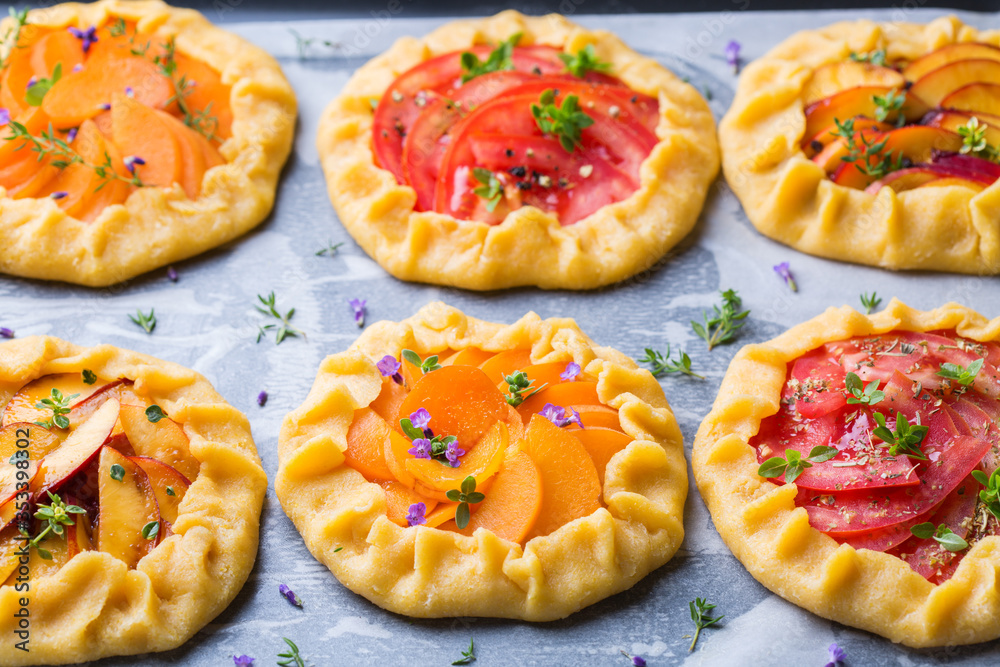 Preparing cooking fruits and vegetables galette, tart, seasonal summer pie