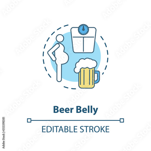 Beer belly concept icon. Common mens health issue  unhealthy lifestyle idea thin line illustration. Excessive weight problem  bad figure. Vector isolated outline RGB color drawing. Editable stroke