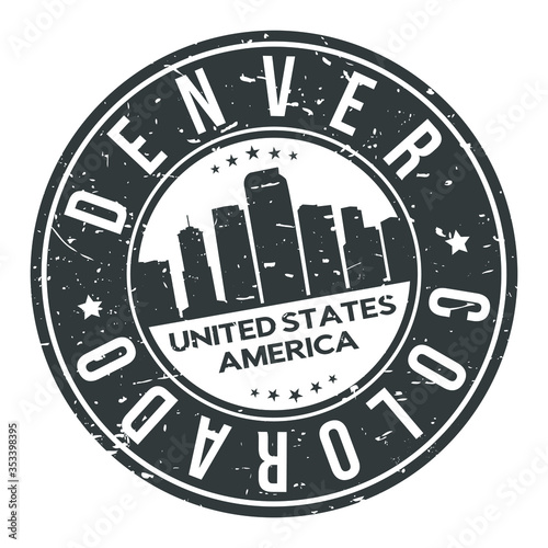Denver Colorado USA Stamp Logo Icon Symbol Design Skyline City.