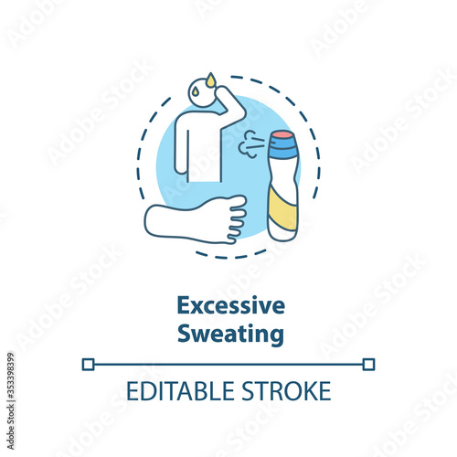 Excessive sweating concept icon. Common mens issue, personal hygiene, body care idea thin line illustration. Hyperhidrosis, bad smell. Vector isolated outline RGB color drawing. Editable stroke
