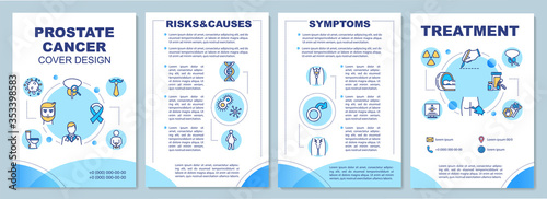 Prostate cancer brochure template. Male oncology symptoms and treatment flyer, booklet, leaflet print, cover design with linear icons. Vector layouts for magazines, annual reports, advertising posters