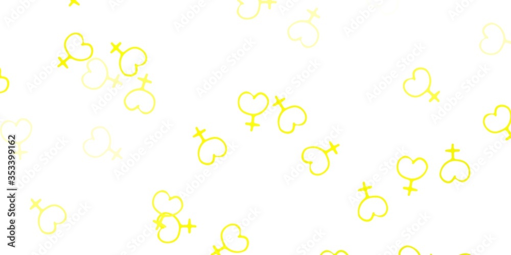 Light Yellow vector backdrop with woman's power symbols. Light Yellow vector backdrop with woman's power symbols.