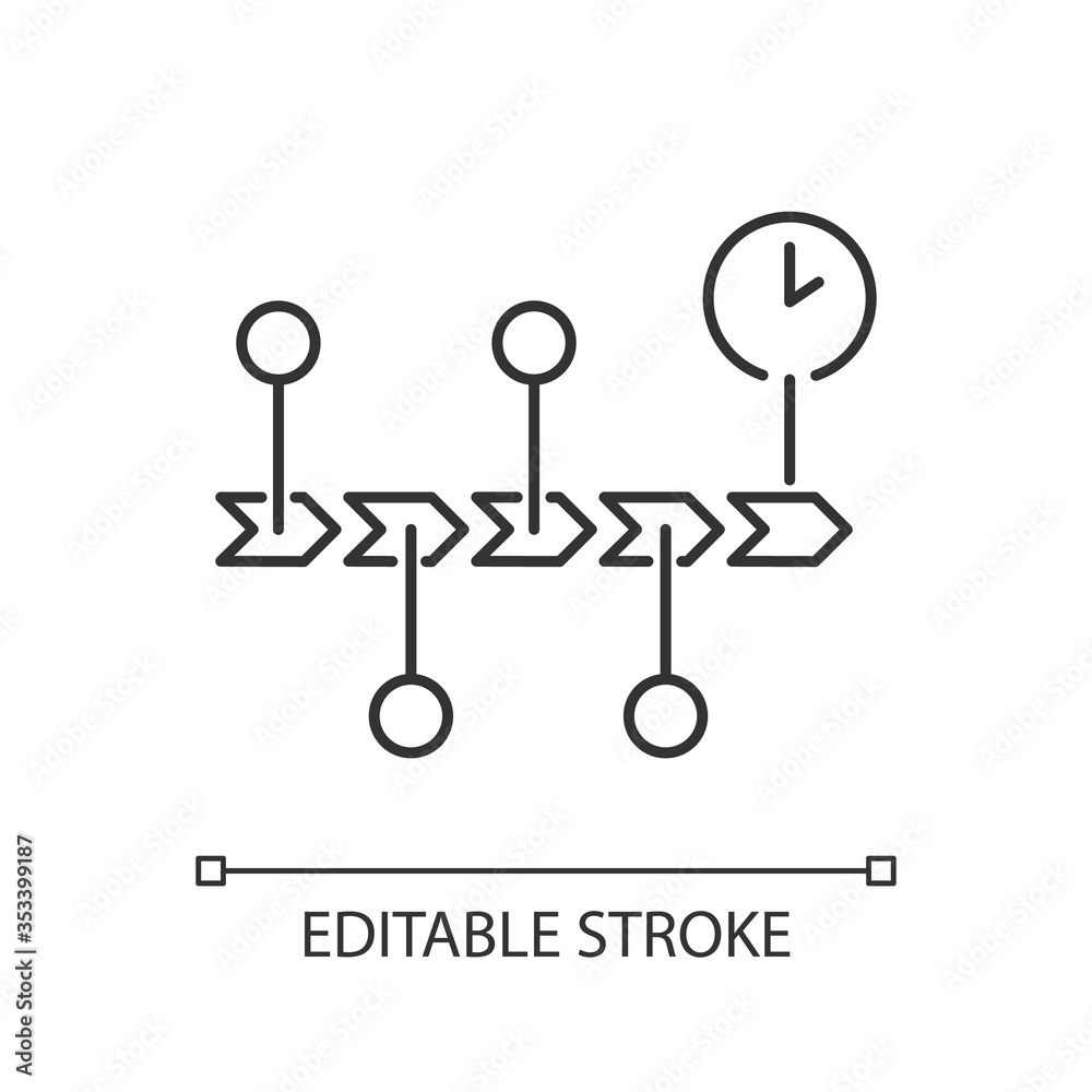 Chronology pixel perfect linear icon. Scientific field of study, history, school subject thin line customizable illustration. Contour symbol. Timeline vector isolated outline drawing. Editable stroke Chronology pixel perfect linear icon. Scientific field of study, history, school subject thin line customizable illustration. Contour symbol. Timeline vector isolated outline drawing. Editable stroke