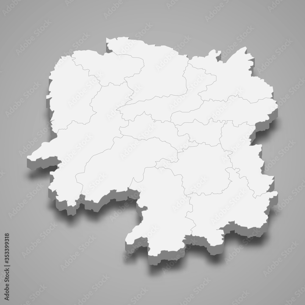Hunan 3d map province of China Template for your design