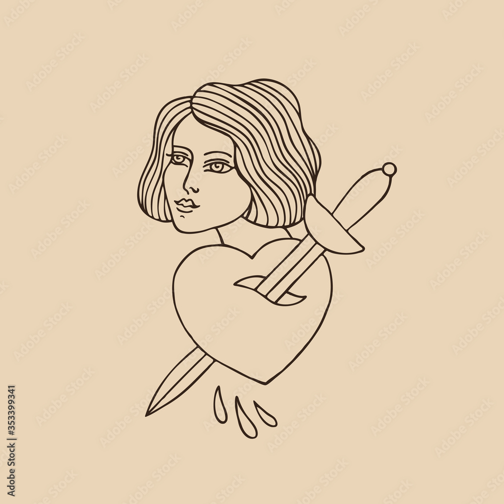 girl illustration traditional tattoo flash girl illustration traditional tattoo flash