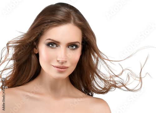 Young woman beauty skin and beautiful hairstyle isolated