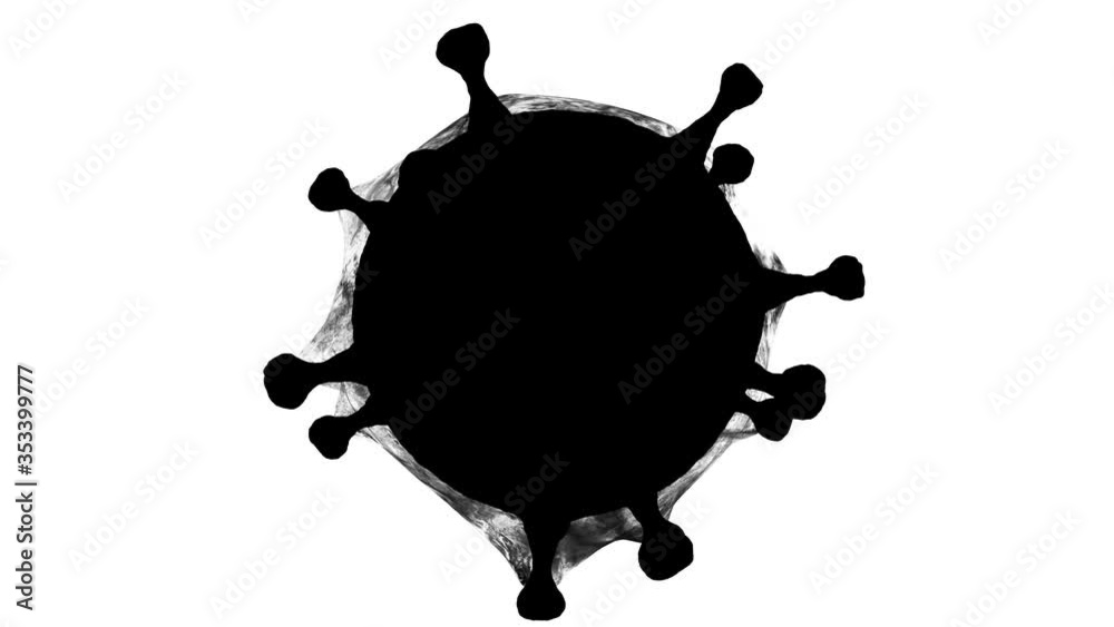 Animation of a black ball that turns into a coronavirus. Black template, silhouette, mask for compositions on a white background.