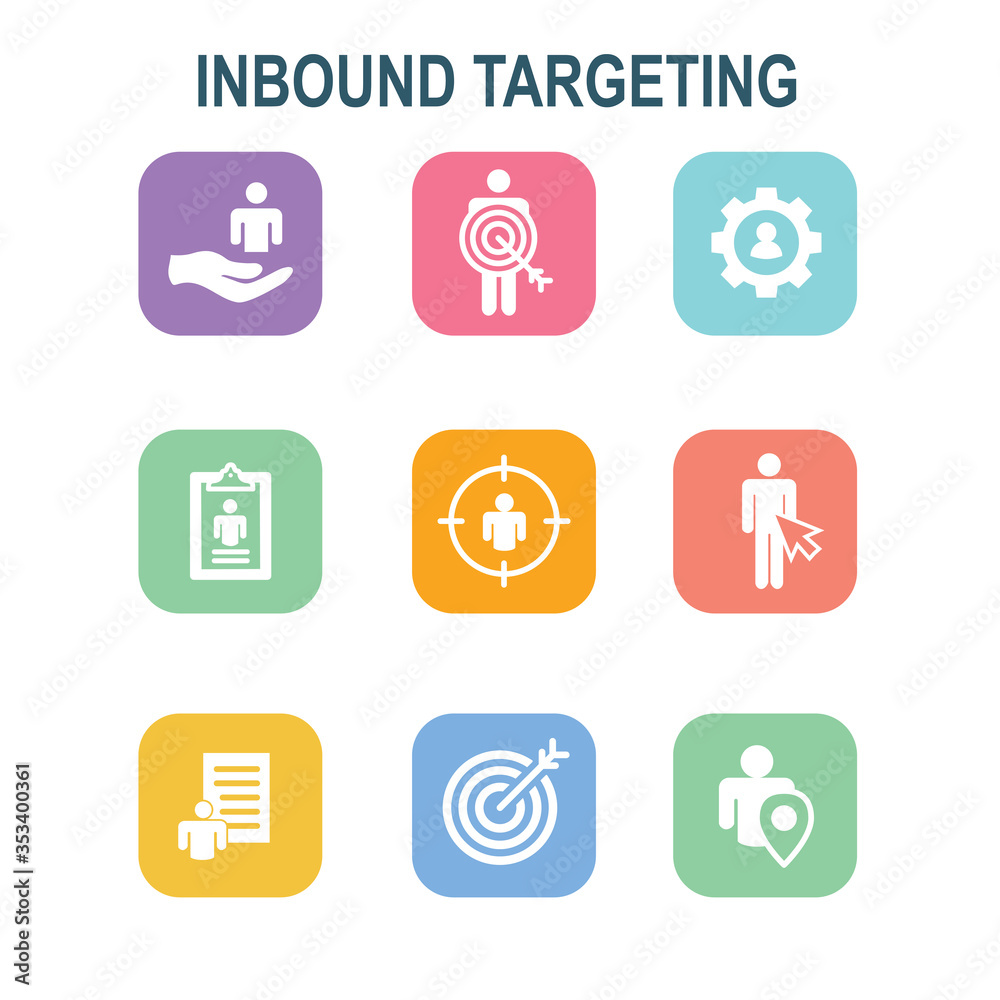 Inbound Marketing Icons with targeting imagery to show buyers & customers Inbound Marketing Icons with targeting imagery to show buyers & customers