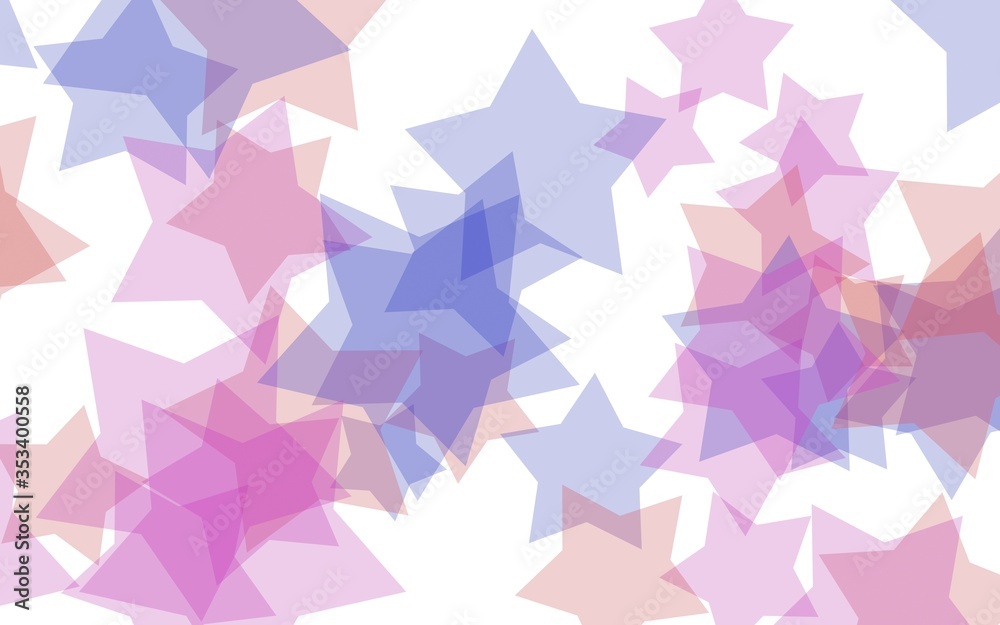 Multicolored translucent stars on a white background. Red tones. 3D illustration Multicolored translucent stars on a white background. Red tones. 3D illustration