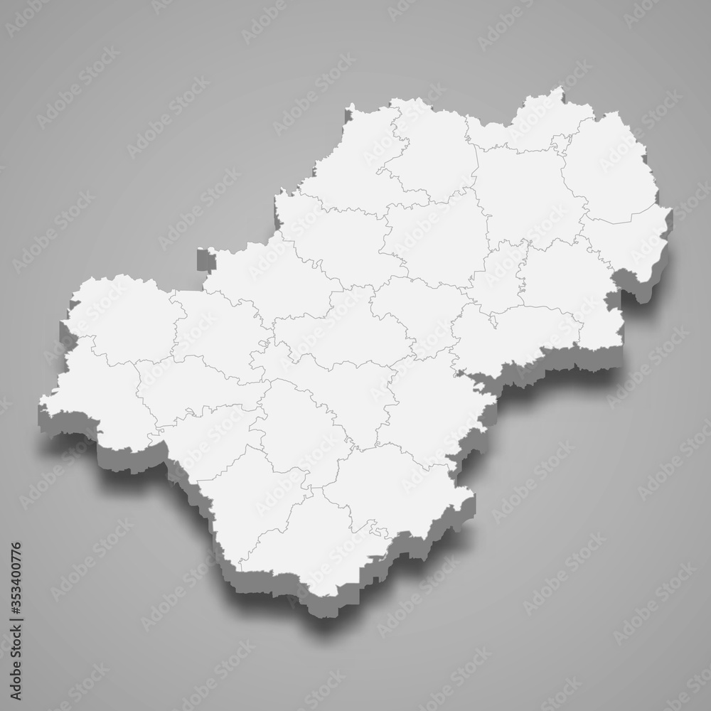 Kaluga Oblast 3d map region of Russia Template for your design