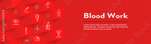 Blood testing work icon set and web header banner