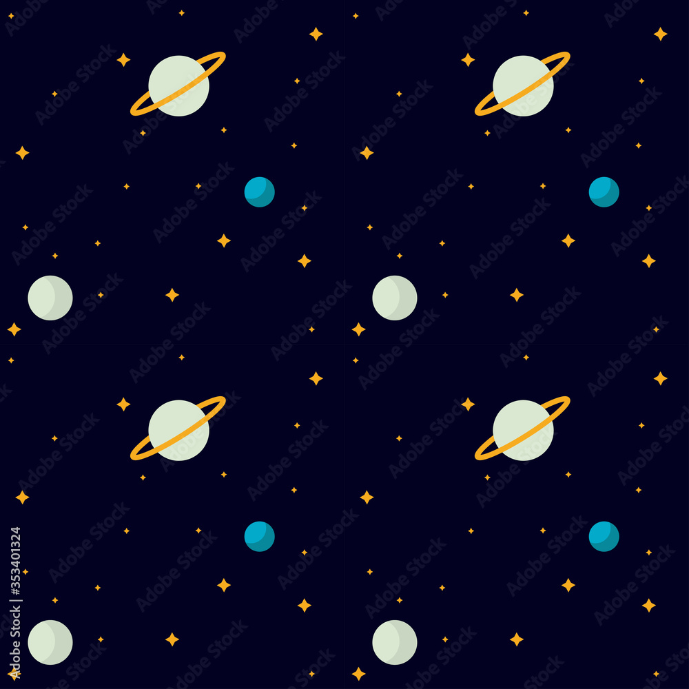 Flat design: space and planet concept. Cute template with planets and Stars in space. Seamless pattern background. Flat design: space and planet concept. Cute template with planets and Stars in space. Seamless pattern background.