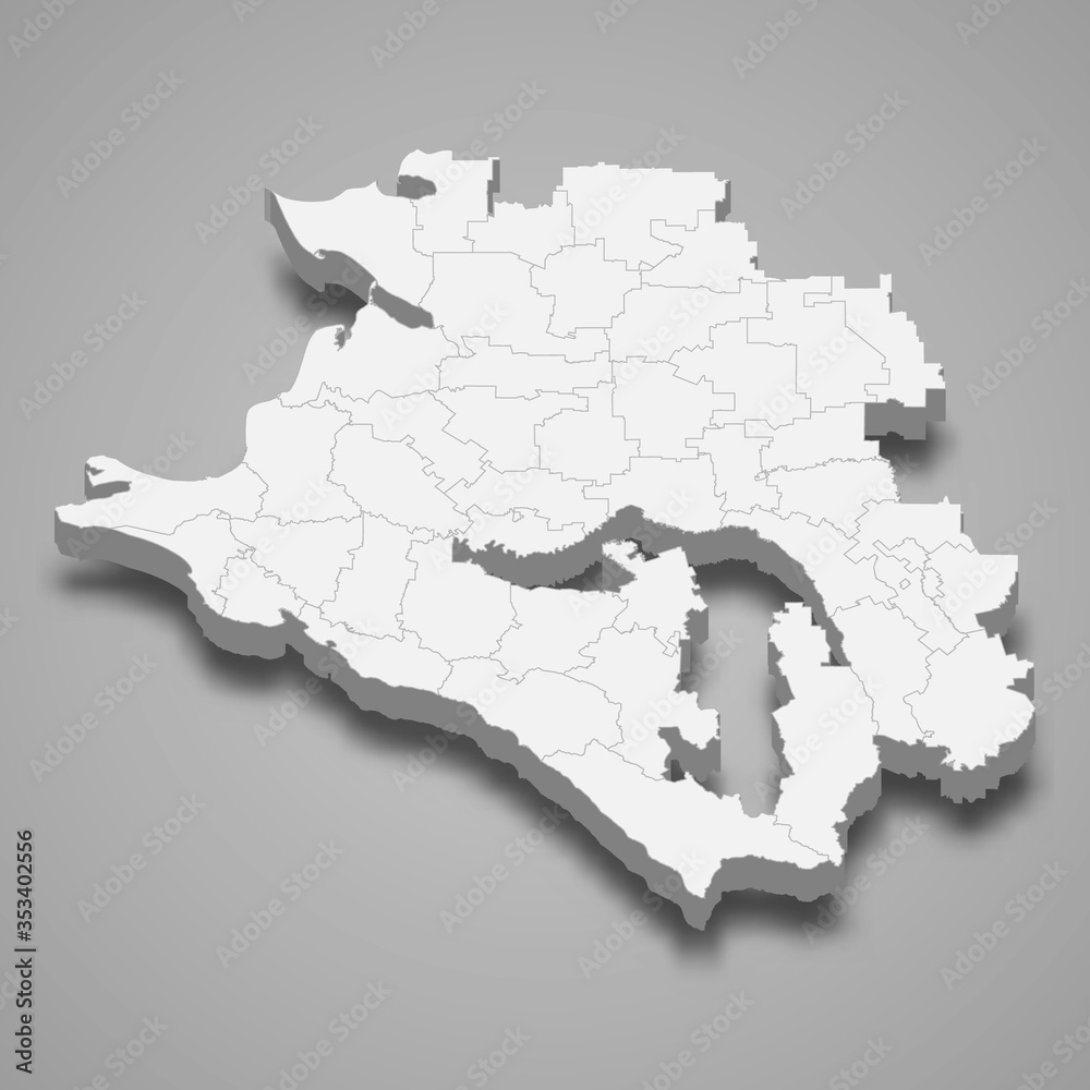 Krasnodar Krai 3d map region of Russia Template for your design