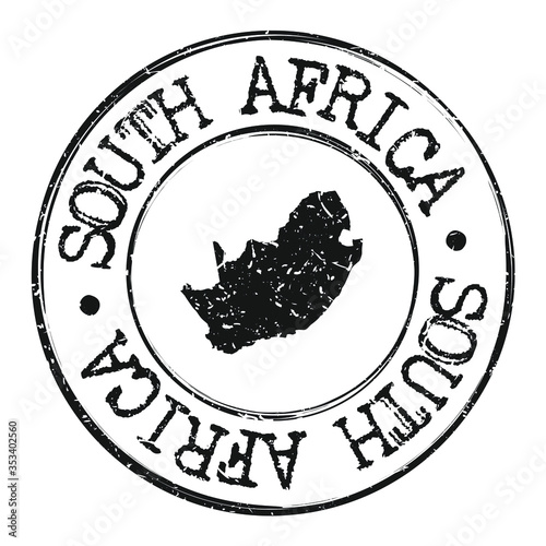 South Africa Map Silhouette Postal Passport Stamp Round Vector Icon.