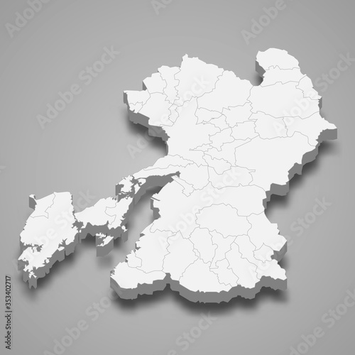kunamoto 3d map prefecture of Japan Template for your design