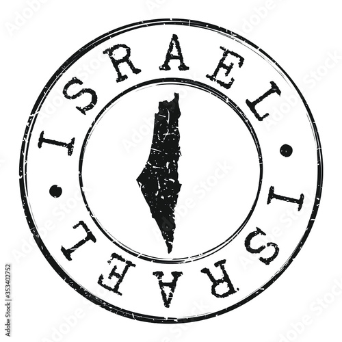 Israel Silhouette Postal Passport Stamp Round Vector Icon.
