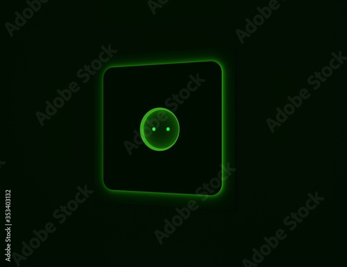 green electric socket glowing in the dark. 3D render.