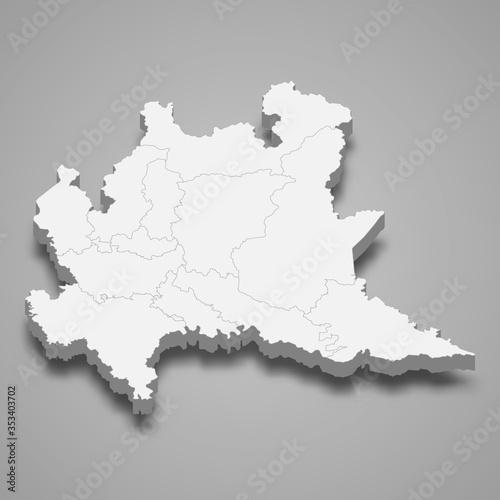 lombardia 3d map region of Italy Template for your design