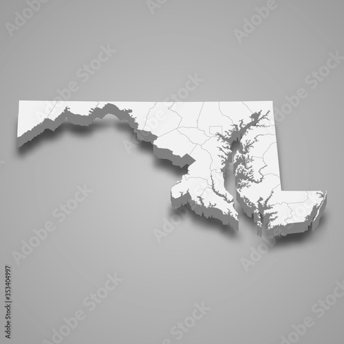 Maryland 3d map state of United States Template for your design