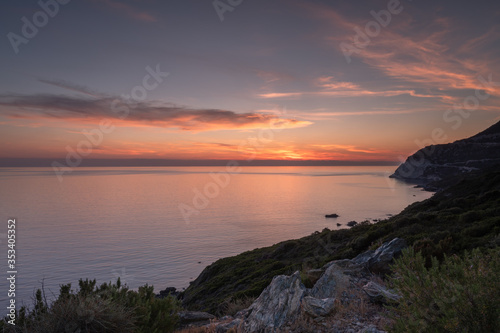 Sunset over the sea  on the island of Corsica