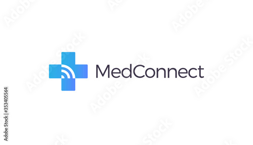 Medical cross logo. Online medicine sign. Plus symbol. Internet, wifi connection vector illustration. Distant healthcare system emblem. Isolated distance doctor consulting app icon. Tele health.