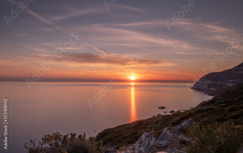 Sunset over the sea, on the island of Corsica