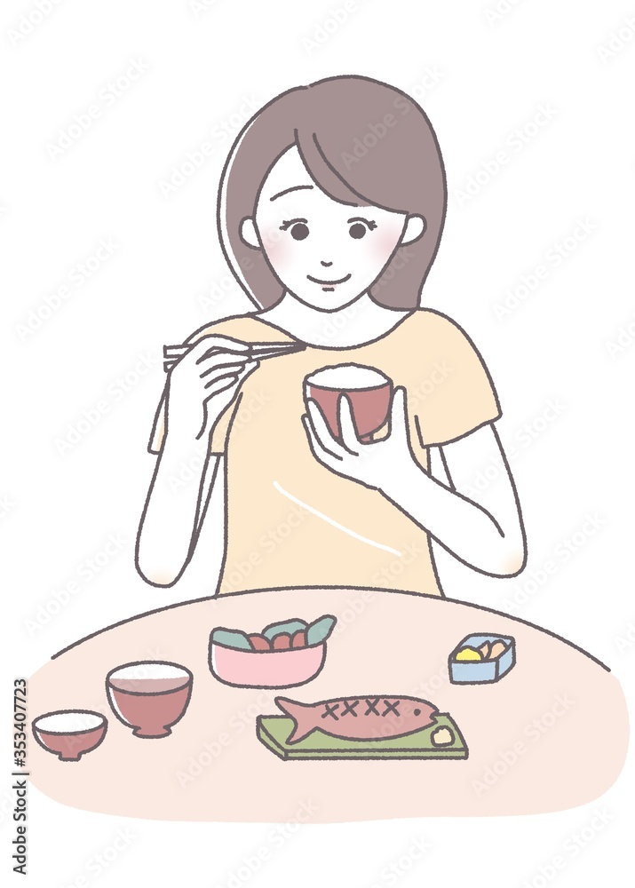 朝食　昼食　夕食　和食　バランスの取れた食事　イラスト