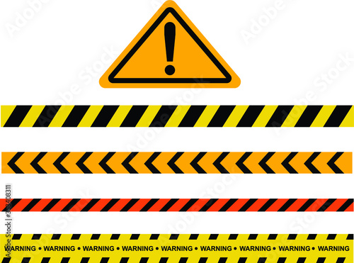 Caution and danger tapes. Warning tape. Black and yellow line striped. Vector illustration