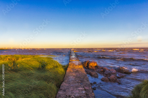 A view of the beach from a pier in Montevideo