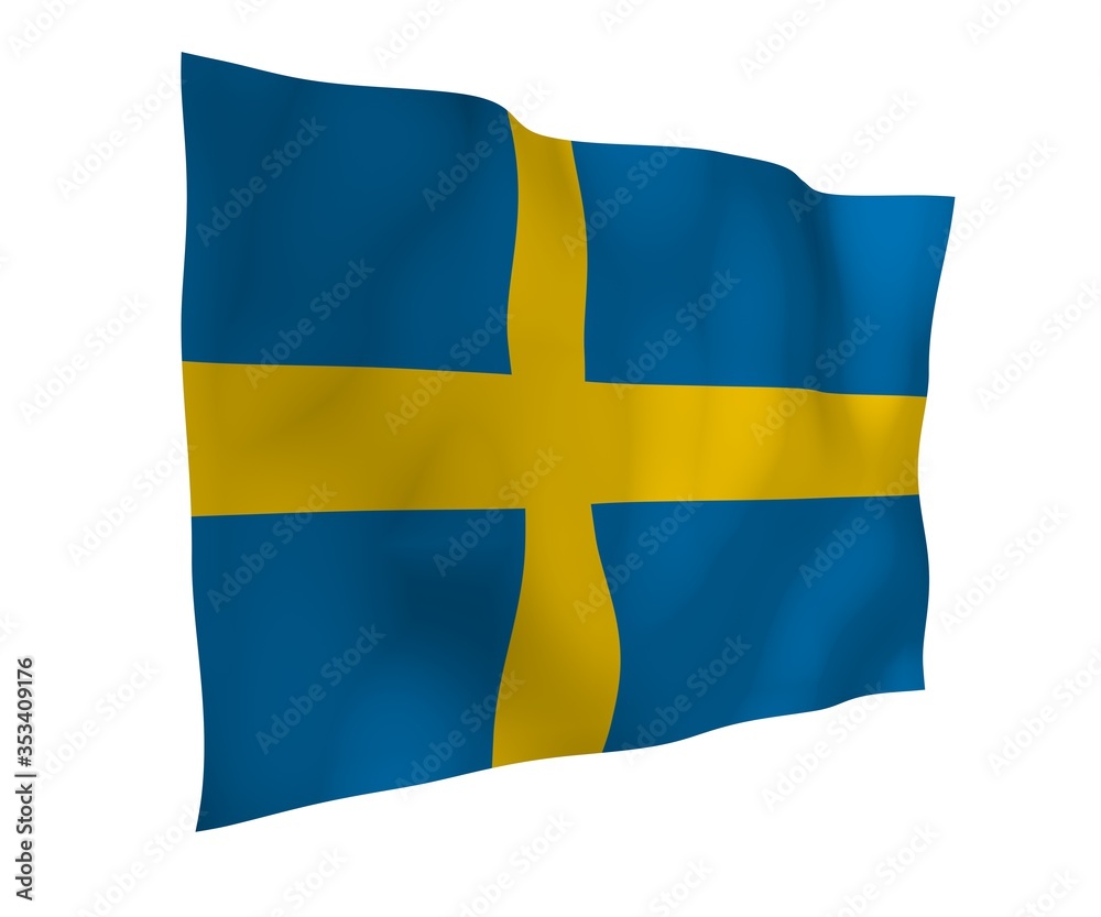 The flag of Sweden. Official state symbol of the Kingdom of Sweden. A blue field with a yellow Scandinavian cross that extends to the edges of the flag. 3d illustration The flag of Sweden. Official state symbol of the Kingdom of Sweden. A blue field with a yellow Scandinavian cross that extends to the edges of the flag. 3d illustration