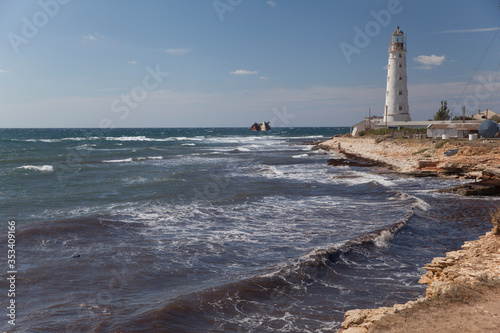 Lighthouse at Cape Tarkhankut. Crimea. Ukraine