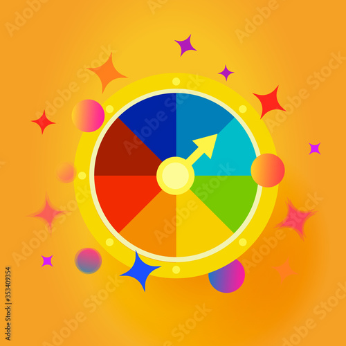 Fortune wheel emblem. Confetti explosion vector icon. Gambling entertainment, money stakes. Isolated compass illustration.