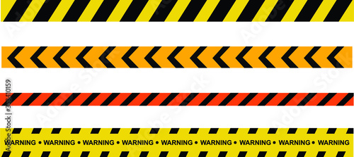 Caution and danger tapes. Warning tape. Black and yellow line striped. Vector illustration