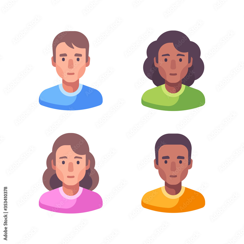 Set of male and female faces. Avatar flat illustration Set of male and female faces. Avatar flat illustration