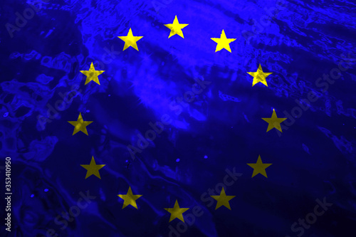 European Union flag on waving water background.