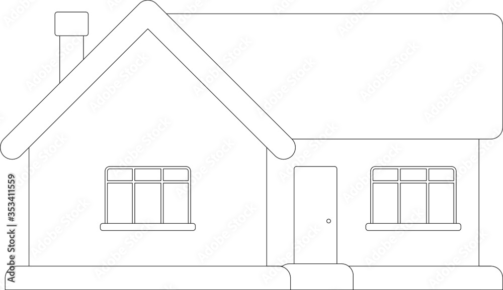 The house from the front elevation. Drawing on the concept of no sharp corners and fantasy. Drawing uses 2D CAD in a black and white mood. The house from the front elevation. Drawing on the concept of no sharp corners and fantasy. Drawing uses 2D CAD in a black and white mood.