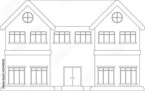 The house from the front elevation. Drawing on the concept of no sharp corners and fantasy. Drawing uses 2D CAD in a black and white mood.