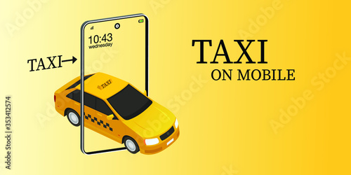 Taxi services mobile app website. yellow cab illustration. Vector