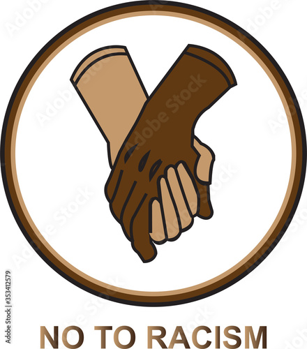 Say no to stop racism icon. Motivational poster against racism and discrimination. hand shake different races together. Vector Illustration