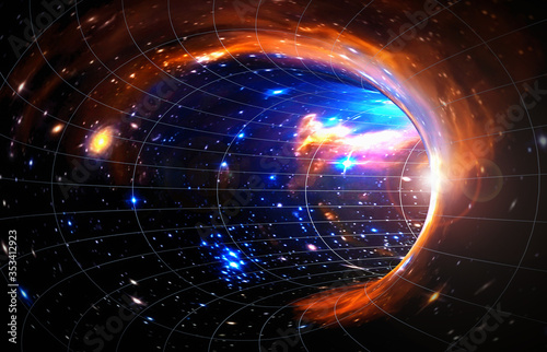 Somewhere in the universe. Space landscape. Curvature of space-time. Elements of this image furnished by NASA. 3d rendering illustration