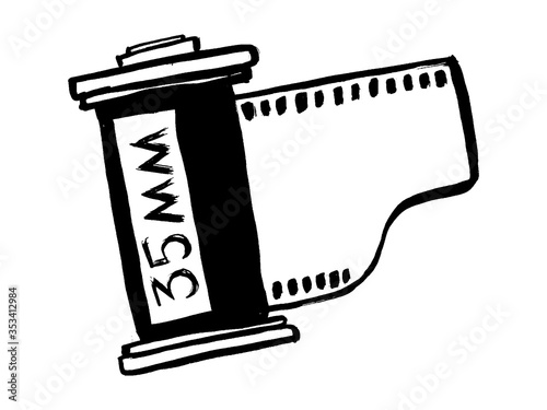 Camera roll flat icon. Simple vector black grunge hand-drawn pictogram on white background.