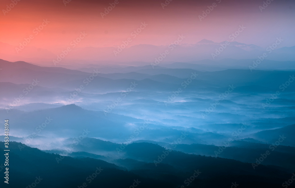Fototapeta premium Morning light Amazing mountain scenery, colorful sunlight through mountain Kerala nature beauty, Travel and Tourism Concept image 