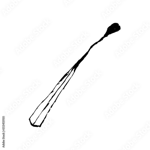 A close up macro illustration of a burnt out match stick. Doodle cartoon hand-drawn style.