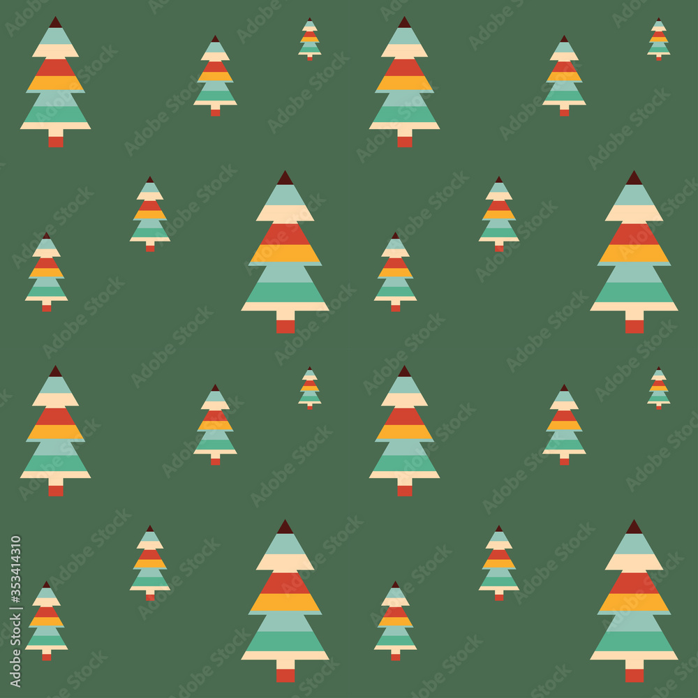 Merry Christmas concept: Seamless pattern background about colorful of Christmas trees. 