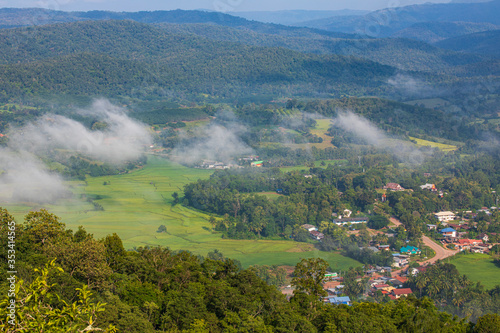 Phu Pha Nong  Landscape sea of mist  in border  of  Thailand and Laos  Loei  province Thailand.